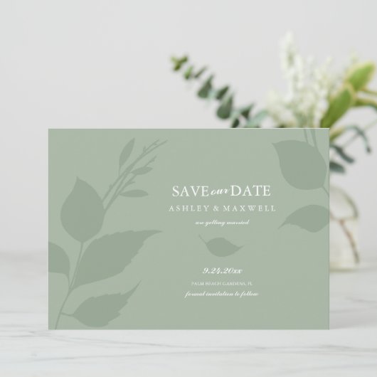 Eenvoudige groene foto save the date (Staand voorkant)