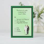 Eenvoudige Groene Gay Bruiloft RSVP met Menu Keuze (Staand voorkant)