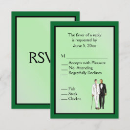 Eenvoudige Groene Gay Bruiloft RSVP met Menu Keuze
