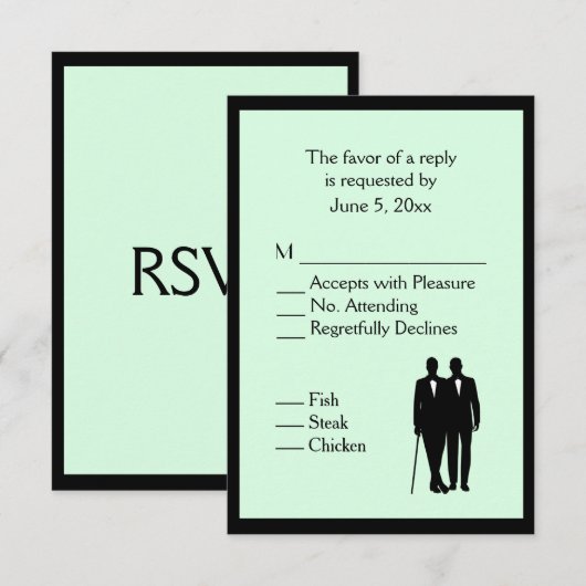 Eenvoudige Groene Gay Bruiloft RSVP met Menu Keuze (Voorkant / Achterkant)