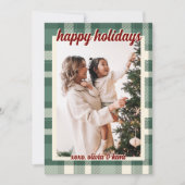 Eenvoudige groene geruite kerstkaart met foto (Voorkant)