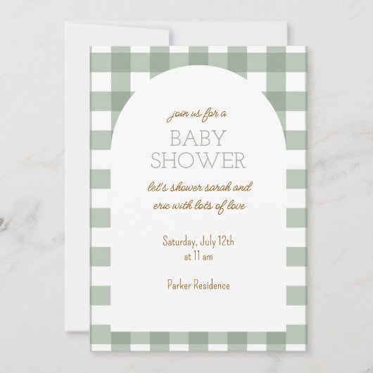 Eenvoudige Groene Gingham Baby shower Uitnodiging (Voorkant)