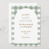 Eenvoudige Groene Gingham Baby shower Uitnodiging (Voorkant / Achterkant)