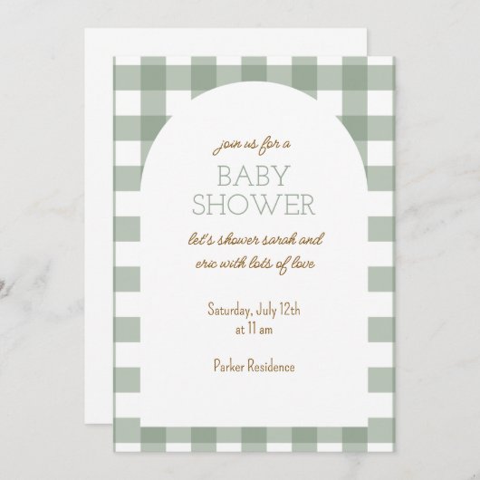 Eenvoudige Groene Gingham Baby shower Uitnodiging (Voorkant / Achterkant)