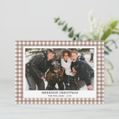 Eenvoudige  Groene Gingham Plaid Foto Kerst Feestdagenkaart (Staand voorkant)