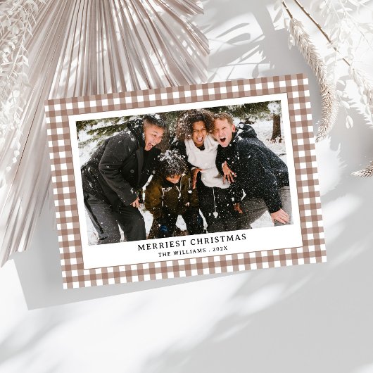 Eenvoudige  Groene Gingham Plaid Foto Kerst Feestdagenkaart