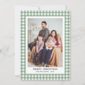 Eenvoudige Groene Gingham Plaid Foto Kerst Feestdagenkaart (Voorkant)