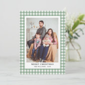 Eenvoudige Groene Gingham Plaid Foto Kerst Feestdagenkaart (Staand voorkant)
