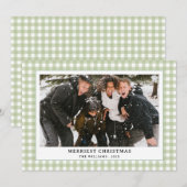 Eenvoudige  Groene Gingham Plaid Foto Kerst Feestdagenkaart (Voorkant / Achterkant)