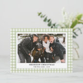 Eenvoudige  Groene Gingham Plaid Foto Kerst Feestdagenkaart (Staand voorkant)
