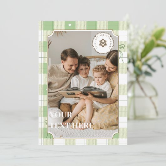 Eenvoudige Groene Gingham Plaid Vakantie Kaart (Staand voorkant)