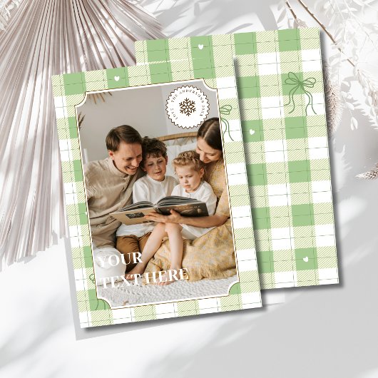 Eenvoudige Groene Gingham Plaid Vakantie Kaart