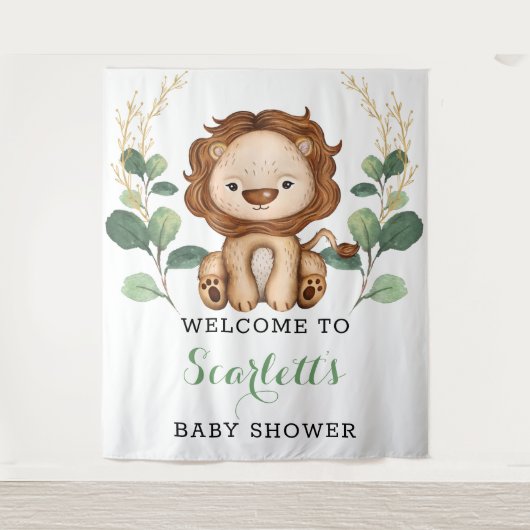 Eenvoudige Groene Goud Leeuw Jongen Baby Shower We Wandkleed (Voorkant)