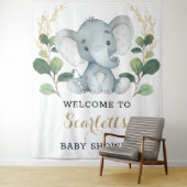 Eenvoudige groene goud olifant baby shower welkom wandkleed (In situ)