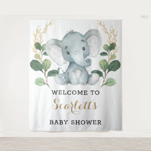 Eenvoudige Groene Goud Olifant Baby Shower Welkom Wandkleed