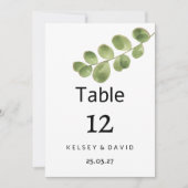 Eenvoudige groene gouden eucalyptusbladeren Tafel Kaart (Voorkant)
