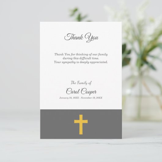 Eenvoudige, groene, gouden kruis begrafenis dank u bedankkaart (Staand voorkant)