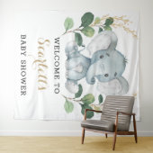 Eenvoudige groene gouden olifant Baby Shower Welko Wandkleed (In Situ (horizontaal))