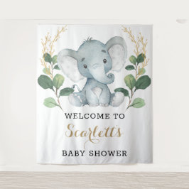 Eenvoudige groene goudkleurige olifant baby shower wandkleed
