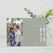 Eenvoudige groene Herfst Foto liefdesbruiloft Save Aankondiging (Staand voorkant)