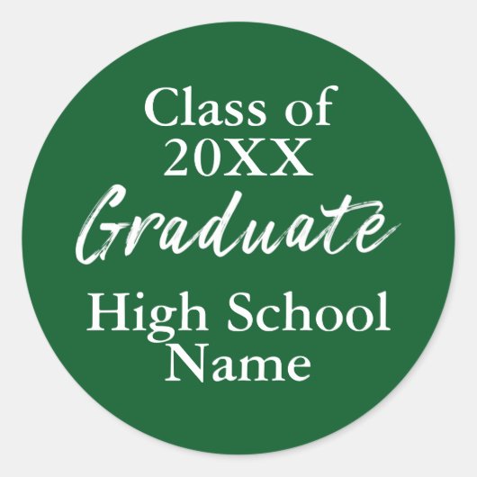 Eenvoudige Groene High School Klasse van Afstudere Ronde Sticker (Voorkant)