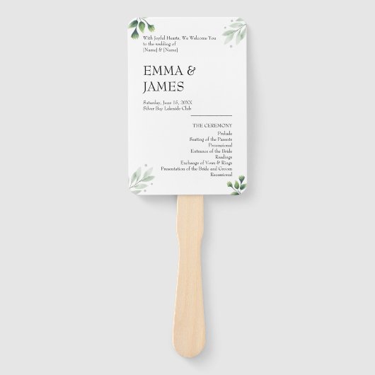 Eenvoudige Groene Huwelijksprogramma Uitnodiging Handwaaier (Voorkant)