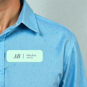 Eenvoudige groene Initialen Mint Pastel Name Tag