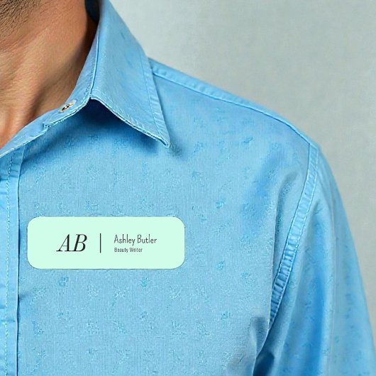 Eenvoudige groene Initialen Mint Pastel Name Tag