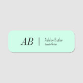 Eenvoudige groene Initialen Mint Pastel Name Tag (Voorkant)