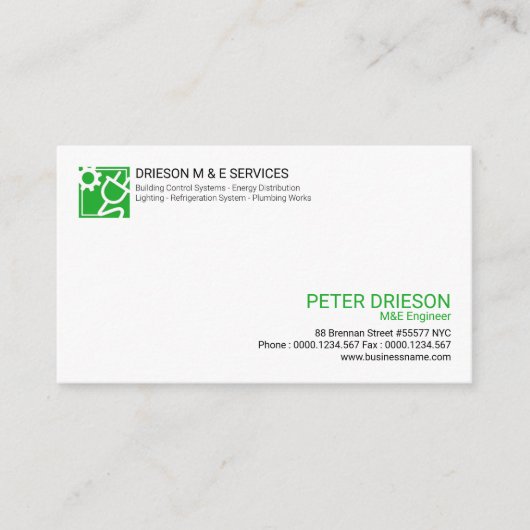 Eenvoudige groene insteekvoedingseenheid Elektrisc Visitekaartje (Voorkant)