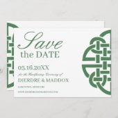 Eenvoudige Groene Keltische Knoop Handfasting Save The Date (Voorkant / Achterkant)