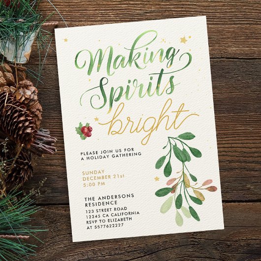 Eenvoudige Groene Kerst Mislukte Waterverf Script Kaart