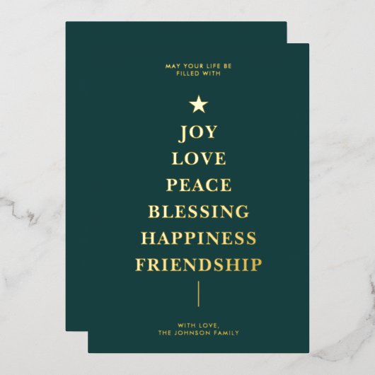 Eenvoudige groene kerstberichtboom folie feestdagenkaart (Voorkant / Achterkant)