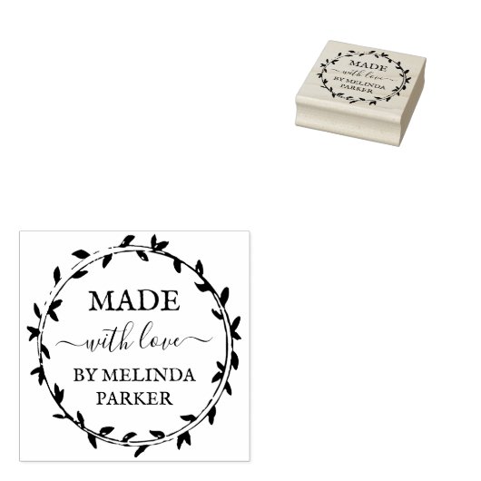 Eenvoudige groene krans gemaakt met liefde rubberstempel (Gestempeld)