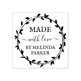 Eenvoudige groene krans gemaakt met liefde rubberstempel