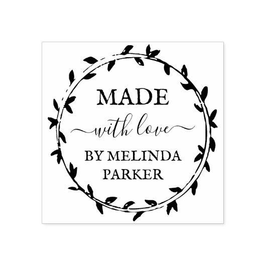 Eenvoudige groene krans gemaakt met liefde rubberstempel (Afrduk)