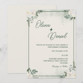 Eenvoudige groene minimalistische bruiloft uitnodi kaart (Voorkant / Achterkant)