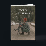 Eenvoudige groene moderne kerst feestdagen kaart<br><div class="desc">Moderne kerstkaart met "vrolijk kerstfeest" in een eenvoudig serif lettertype op uw favoriete foto. De binnenkant heeft uw persoonlijke boodschap in donkergroen.</div>