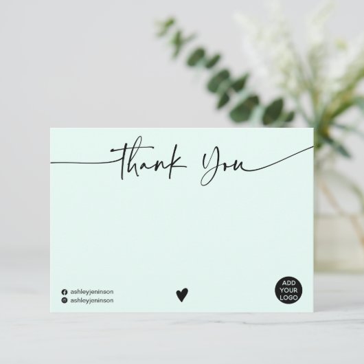 Eenvoudige groene munt dank u script logo qr code bedankkaart (Staand voorkant)