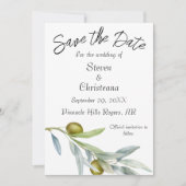 Eenvoudige Groene Olijftak Waterverf Foto Save The Date (Voorkant)