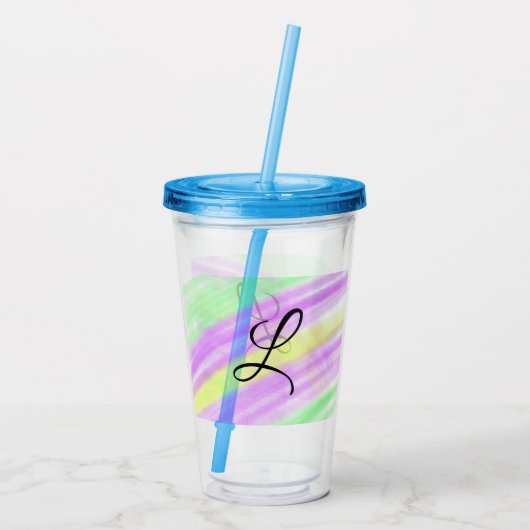 Eenvoudige groene paarse waterverf voeg uw monogra acryl drinkbeker (Achterkant)