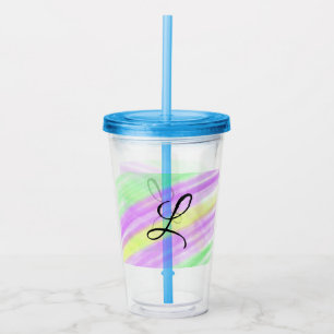 Eenvoudige groene paarse waterverf voeg uw monogra acryl drinkbeker