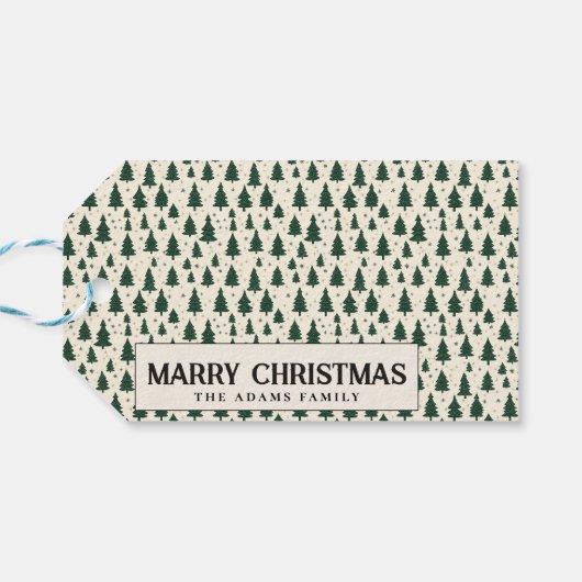 Eenvoudige Groene Pijnbomen Custom Merry Christmas Cadeaulabel (Achterkant Horizontaal)
