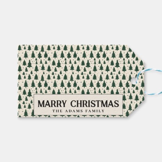 Eenvoudige Groene Pijnbomen Custom Merry Christmas Cadeaulabel (Voorkant (Horizontaal))