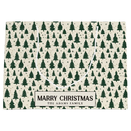 Eenvoudige Groene Pijnbomen Custom Merry Christmas Groot Cadeauzakje (Voorkant)