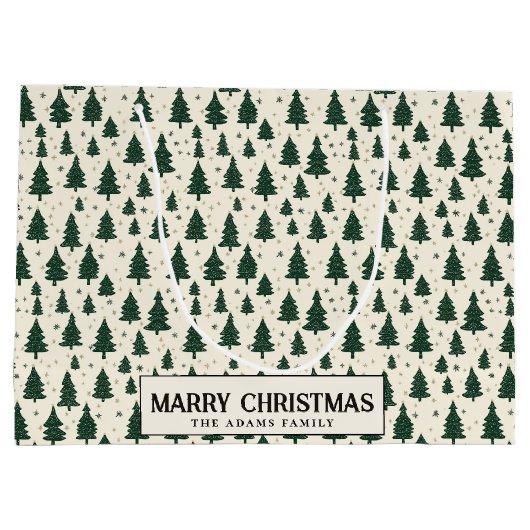 Eenvoudige Groene Pijnbomen Custom Merry Christmas Groot Cadeauzakje (Achterkant)