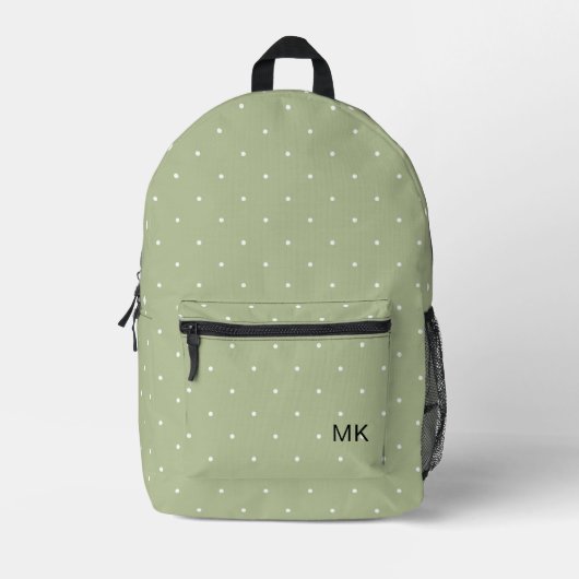 Eenvoudige Groene Polka Dot Monogram Initialen Bedrukte Rugzak (Voorkant)