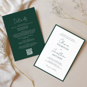 Eenvoudige groene rand script QR-code bruiloft Kaart