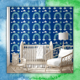 Eenvoudige groene regenboog Boho op blauw | Behang