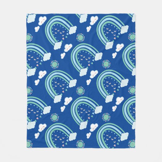 Eenvoudige groene regenboog Boho op blauw | Fleece Deken (Voorkant)
